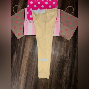 VS PINK Size SMALL Bright Yellow Old School 2017 Gym Sweat Pant.